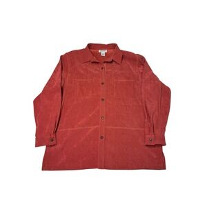 VTG Alfred Dunner Women's Red Textured Button Long Sleeve Polyester Shirt 16